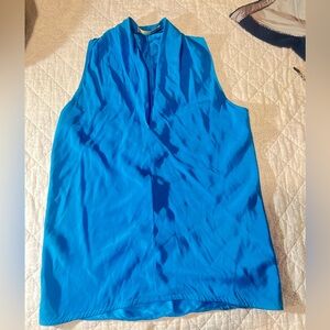 Womens Top Blouse Blue 100% Silk V-Neck Sleeveless xs